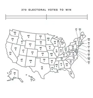 Democrat Prints: accurate correct simplified usa electoral college map with separated states codes 270 to win vector isolated on white