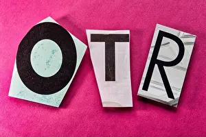 Texting Prints: The acronym 'OTR' slang using cut-out paper letters in the ransom note effect typography