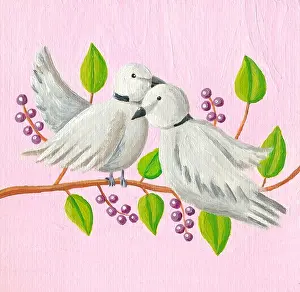 Swirls Prints: Acrylic illustration - The 12 Days of Christmas - Two turtle doves