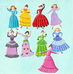 Acrylic Prints: Acrylic illustration of the twelve days of Christmas - ninth day of Christmas - nine ladies dancing
