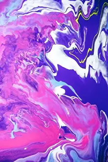Gouache Prints: Acrylic paint liquid in trend purple and blue color mix background