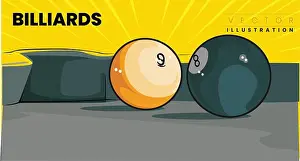 Rack Prints: Action Shot Billiards Table Pool Cue and Balls vector illustration