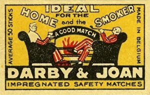 Kitsch Collection: advertising, household, match label, trademark Darby & Joan, Ideal for the home and the smoker