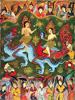 Creature Prints: Adam and Eve being cast out from the Garden of Eden from a copy of the Falnama ascribed to Ja'far al-Sadiq