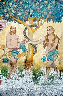 Depictions Prints: 'Adam and Eve in Paradise', Baroque wall painting on a building