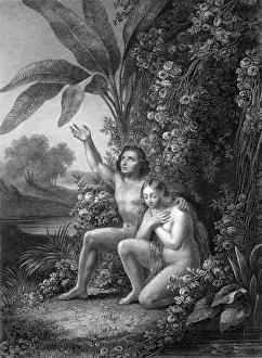 John Milton Prints: Adam & Eve Praying in the Garden of Eden or Paradise
