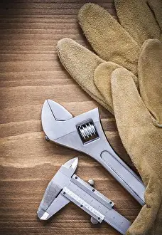 Handcraft Prints: Adjustable wrench leather safety gloves slide caliper construction concept