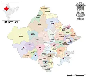 Physical Geography Prints: Administrative district map of the Indian state of Rajasthan, 2024