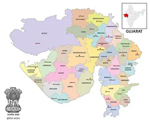Gujarat Prints: Administrative map of the Indian state of Gujarat