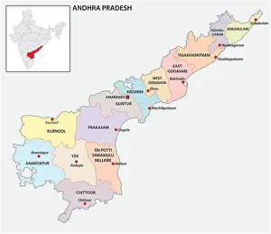 Districts Prints: administrative and political map of indian state of Andhra Pradesh, india