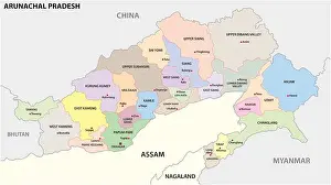 Arunachal Pradesh Prints: administrative and political map of indian state of Arunachal Pradesh 2020, india