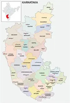 Nadu Prints: administrative and political map of indian state of Karnataka, india