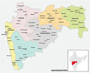 Districts Prints: administrative and political map of indian state of Maharashtra, india