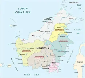 Malaysia Prints: administrative and political vector map of Indonesia's districts on the Iceland Borneo / Kalimantan
