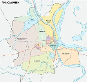 Khmer Prints: administrative and road map of the cambodian capital phnom phen