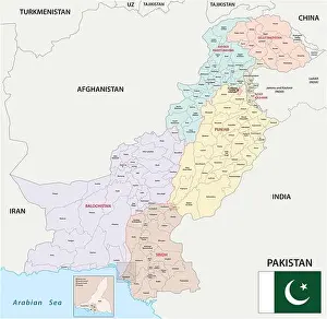 Sindh Prints: administrative vector map of Islamic Republic of Pakistan with flag