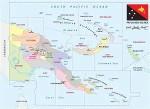 Pacific Ocean Prints: administrative vector map of the provinces of papua new guinea with flag