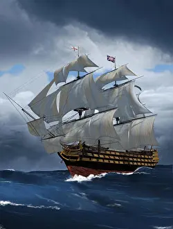 Admiral Nelson Flagship HMS Victory at Trafalgar, 3d render illustration