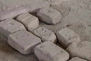 Adobe Prints: Adobe bricks at archeological site Huaca del Sol y de la Luna (Temple of the Sun and the Moon) in Trujillo