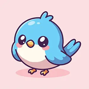 Birdie Prints: Adorable Kawaii Blue Bird Illustration