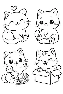 Lovely Prints: Adorable kittens coloring page with cute cat poses.