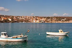 Silo Prints: Adriatic Silo village harbor with fisherman boats. Krk island, Croatia