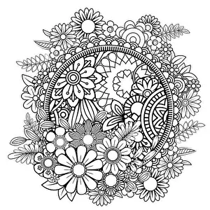 Boho Prints: Adult coloring page with flowers pattern