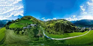 Clearness Prints: Aerial 360-degree panoramic drone view of beautiful Alps mountains