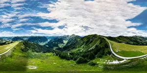 Clearness Prints: Aerial 360-degree panoramic drone view of beautiful Alps mountains