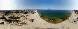 Clouds Sky Prints: Aerial 360 Degree full sphere Panoramic photo view of the beach front on the beach of Sunny Beach in Bulgaria showing
