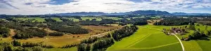 Karwendel Prints: Aerial Alpenvorland landscape Bad Toelz Blomberg with Mountain Range Alps in the back