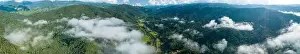 Asia Park Prints: Aerial bird eye view panorama stunning landscape of mountain under sunlight in mist