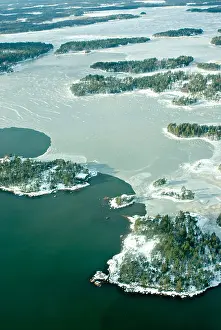 Helsinki Prints: Aerial, bird's eye view of the Helsinki archipelago in winter