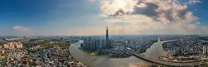 Ho Chi Minh Prints: Aerial cityscape photo of Ho Chi Minh city and Saigon river