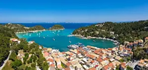Clear Weather Prints: Aerial coastal view of the village of Lakka on the north coast of Paxos