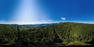 Spring Street Prints: Aerial drone 360-degree panoramic view of Vosges mountains. Alsace, France