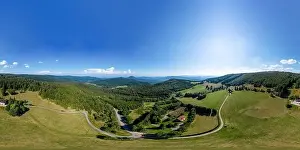 Spring Street Prints: Aerial drone 360-degree panoramic view of Vosges mountains. Alsace, France