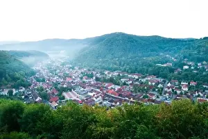 Aerial drone bird eye view photo of european village of central europe with red roofs