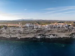 Vacation Spot Prints: Aerial drone Bonifacio Corsica France cliff side historic town