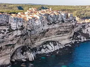 Vacation Spot Prints: Aerial drone Bonifacio Corsica France cliff side historic town