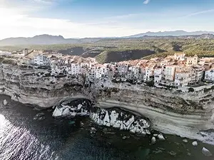 Vacation Spot Prints: Aerial drone Bonifacio Corsica France cliff side historic town