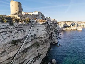 Vacation Spot Prints: Aerial drone Bonifacio Corsica France cliff side historic town
