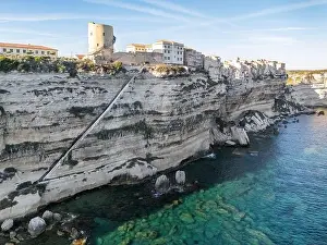 Vacation Spot Prints: Aerial drone Bonifacio Corsica France cliff side historic town