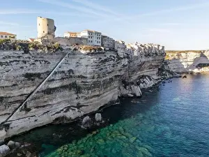 Vacation Spot Prints: Aerial drone Bonifacio Corsica France cliff side historic town
