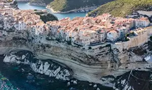 Vacation Spot Prints: Aerial drone Bonifacio Corsica France cliff side historic town