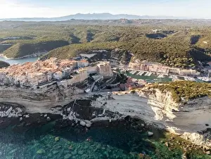 Vacation Spot Prints: Aerial drone Bonifacio Corsica France cliff side historic town