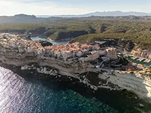 Vacation Spot Prints: Aerial drone Bonifacio Corsica France cliff side historic town