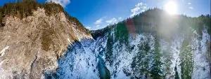 Rock Hill Prints: aerial drone flight panoramic view of the oetschergraeben in austria in winter