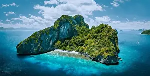 Hopping Prints: Aerial drone panorama picture of tropical paradise epic Entalula Island