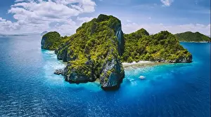 Hopping Prints: Aerial drone panorama view of tropical paradise island